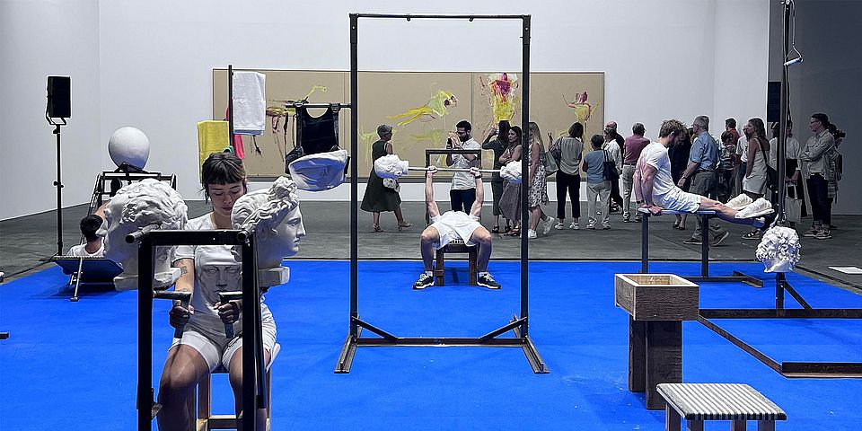 Art Basel - people using sport equipment that is very artsy