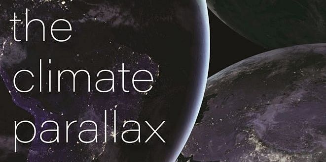 Part of the book cover "one planet many worlds, the climate parallax"