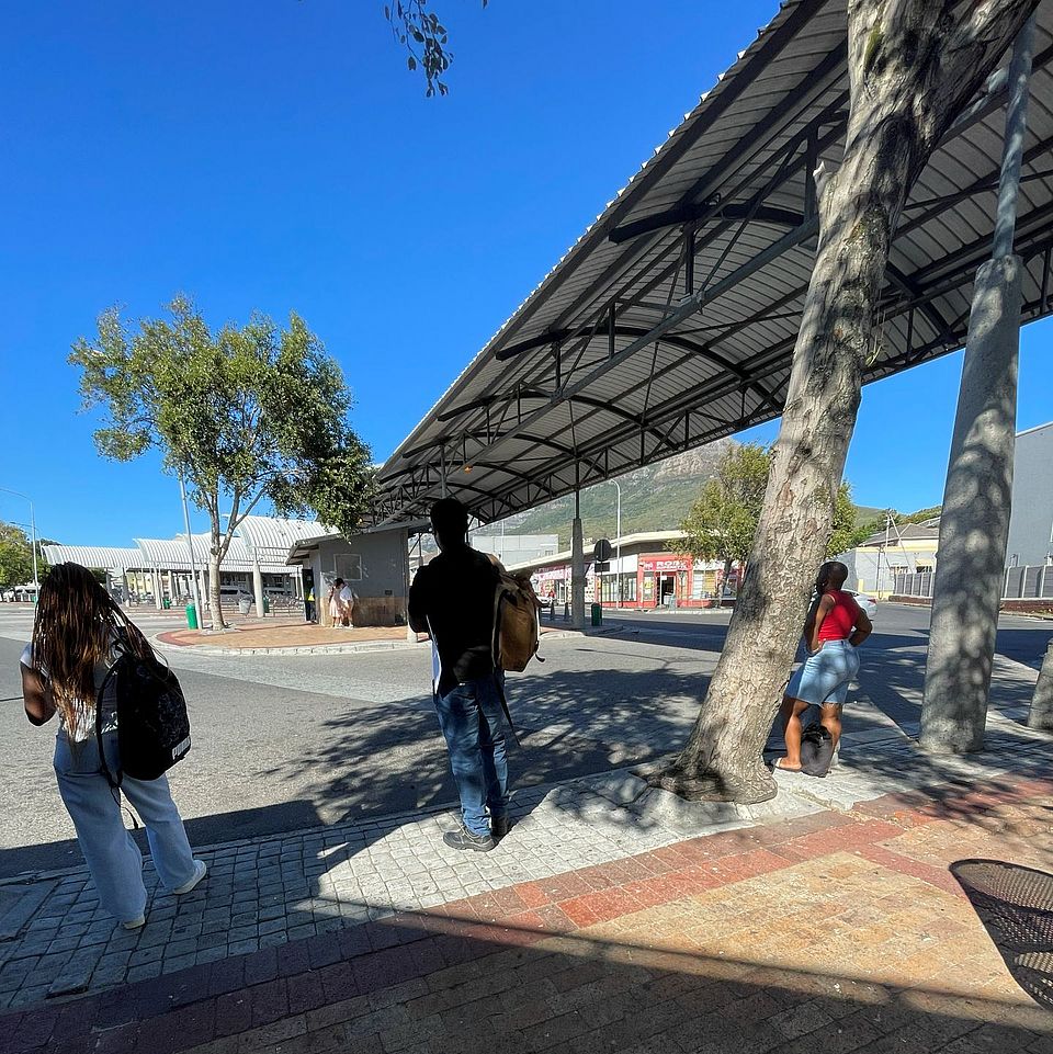 Students waiting for the UCT Shuttle Bus at the Mowbray Interchange